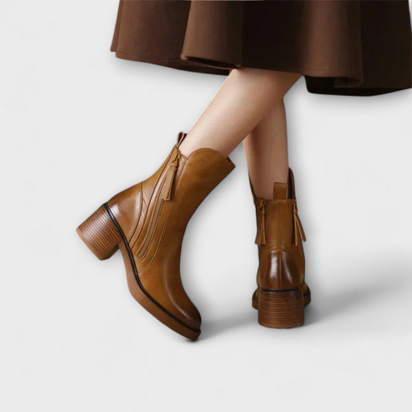Milana - Leather Boots with Mid Heel