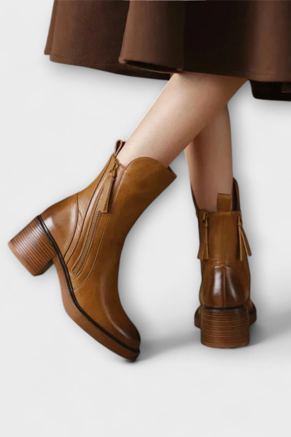 Milana - Leather Boots with Mid Heel