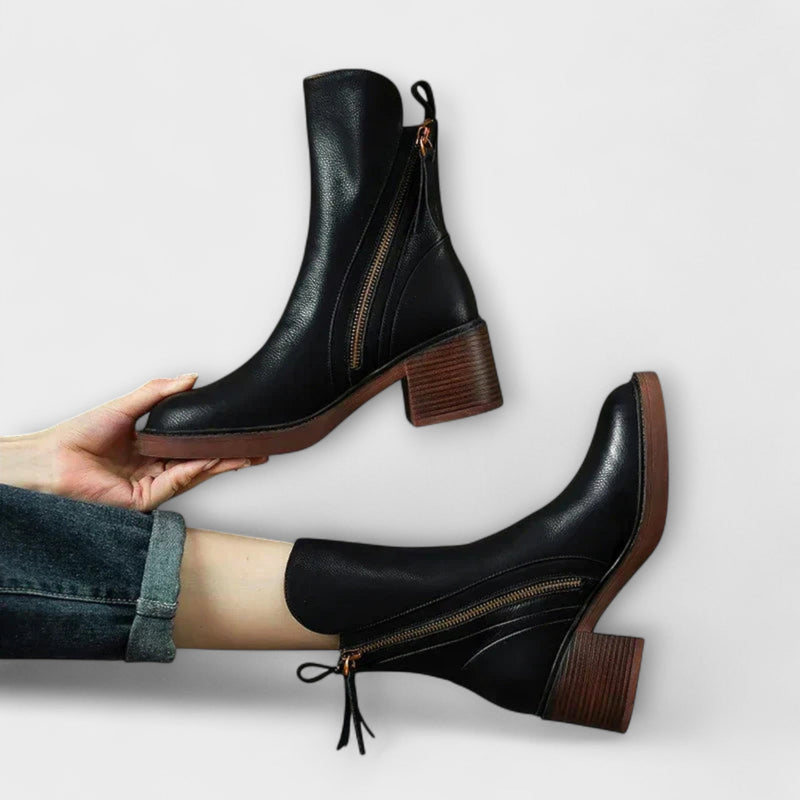 Milana - Leather Boots with Mid Heel