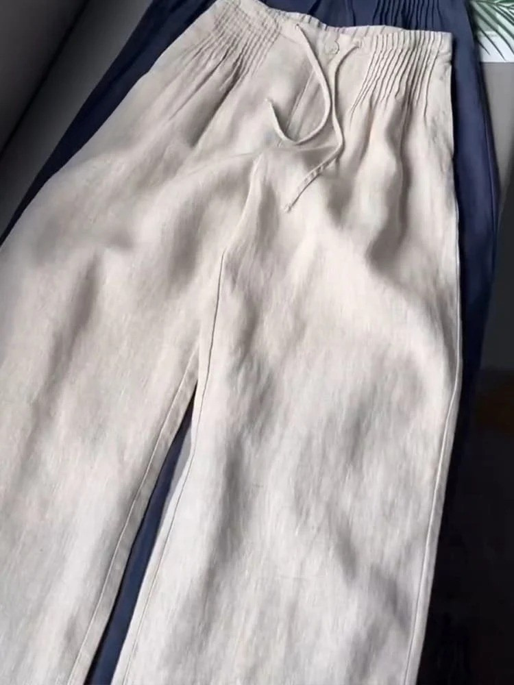 AMELINA – PANTALONI COMFORT FIT IN LINO PLISSETTATO