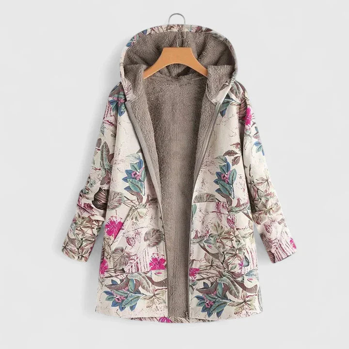 CARRIE – COZY FLORAL HOODED COAT