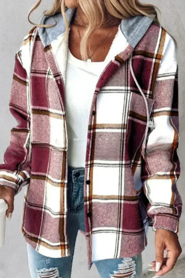 KLEA – LAID-BACK PLAID HOODED SHIRT JACKET