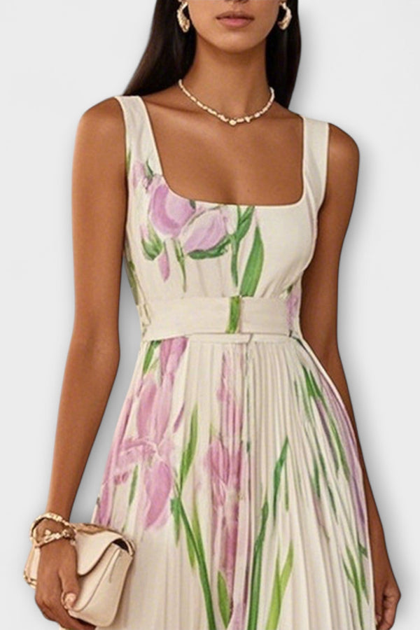 Penelope™ | Long chiffon dress with pleated flowers