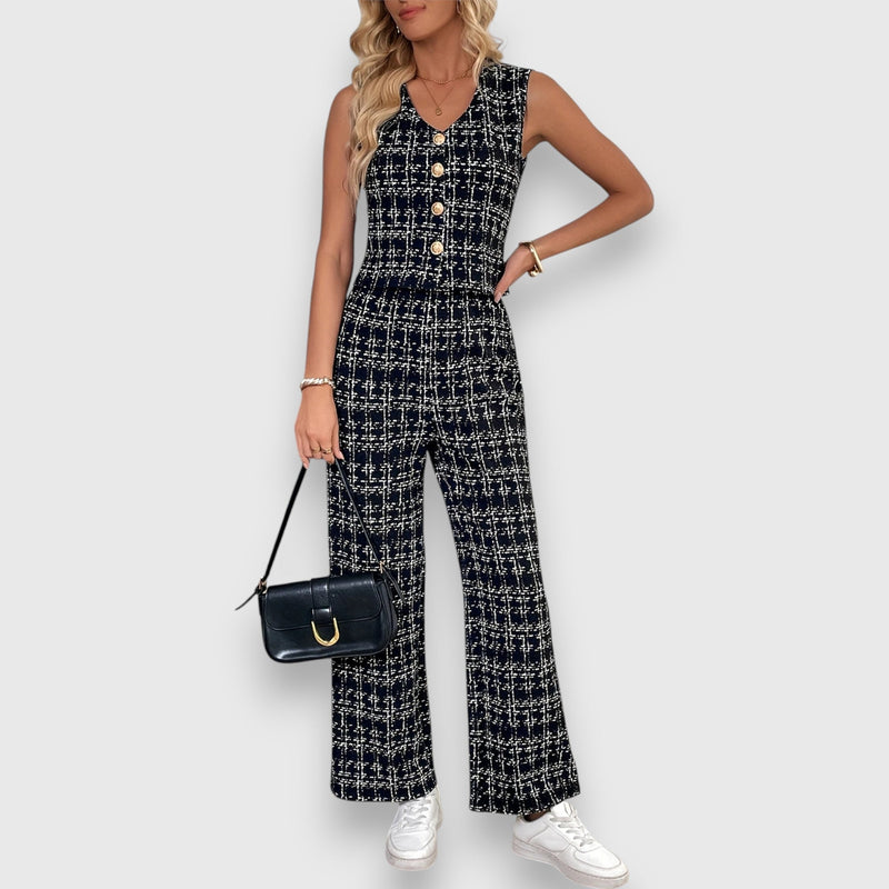 Completo due pezzi con scollo a V e pantaloni coordinati