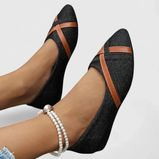 NATHALIE – CROSS-STRAP DENIM FLATS