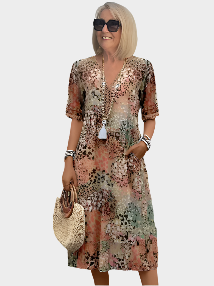 Vestido midi vibrante con bolsillos