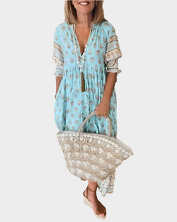 Abito Boho con vestibilità comoda e maniche a sbuffo