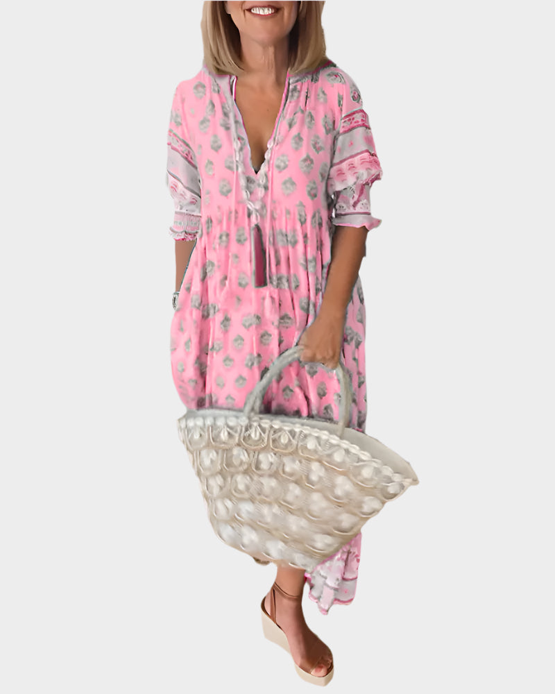 Abito Boho con vestibilità comoda e maniche a sbuffo