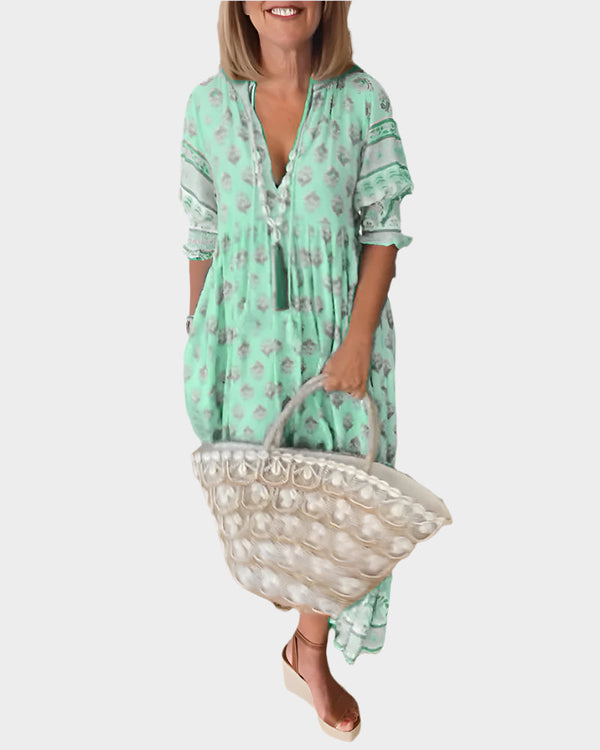 Abito Boho con vestibilità comoda e maniche a sbuffo