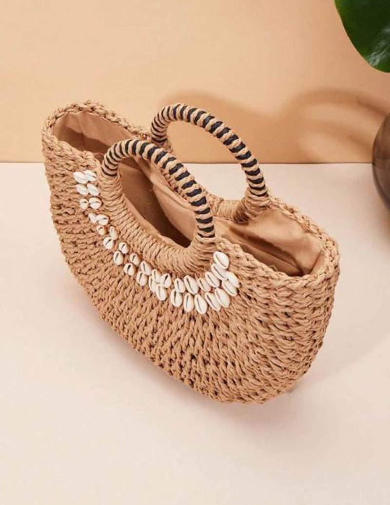 Isabella™ - Borsa di paglia con decorazioni a conchiglia e dettagli fatti a mano