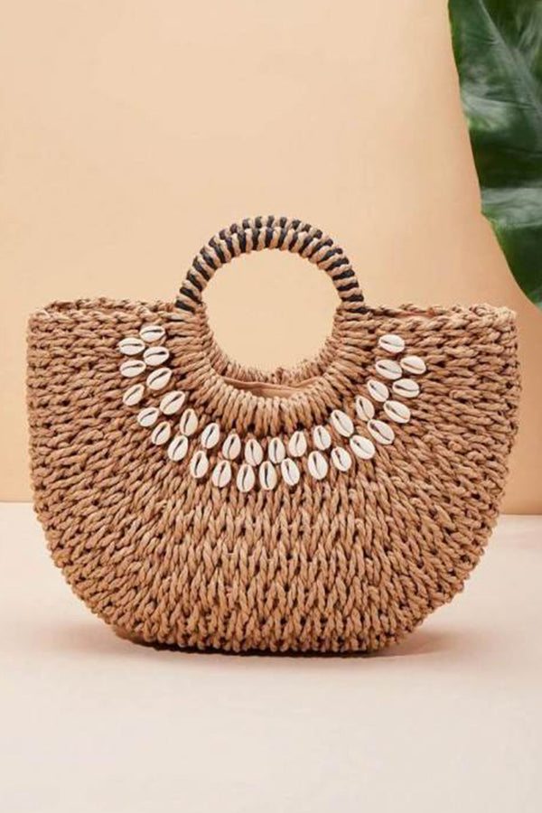 Isabella™ - Shell Decor Straw Bag with Handmade Details