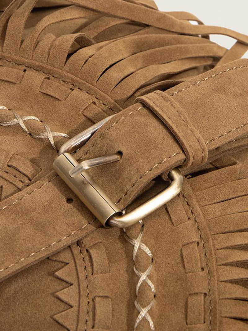 Riley™ - Borsa fatta a mano con frange e fibbia
